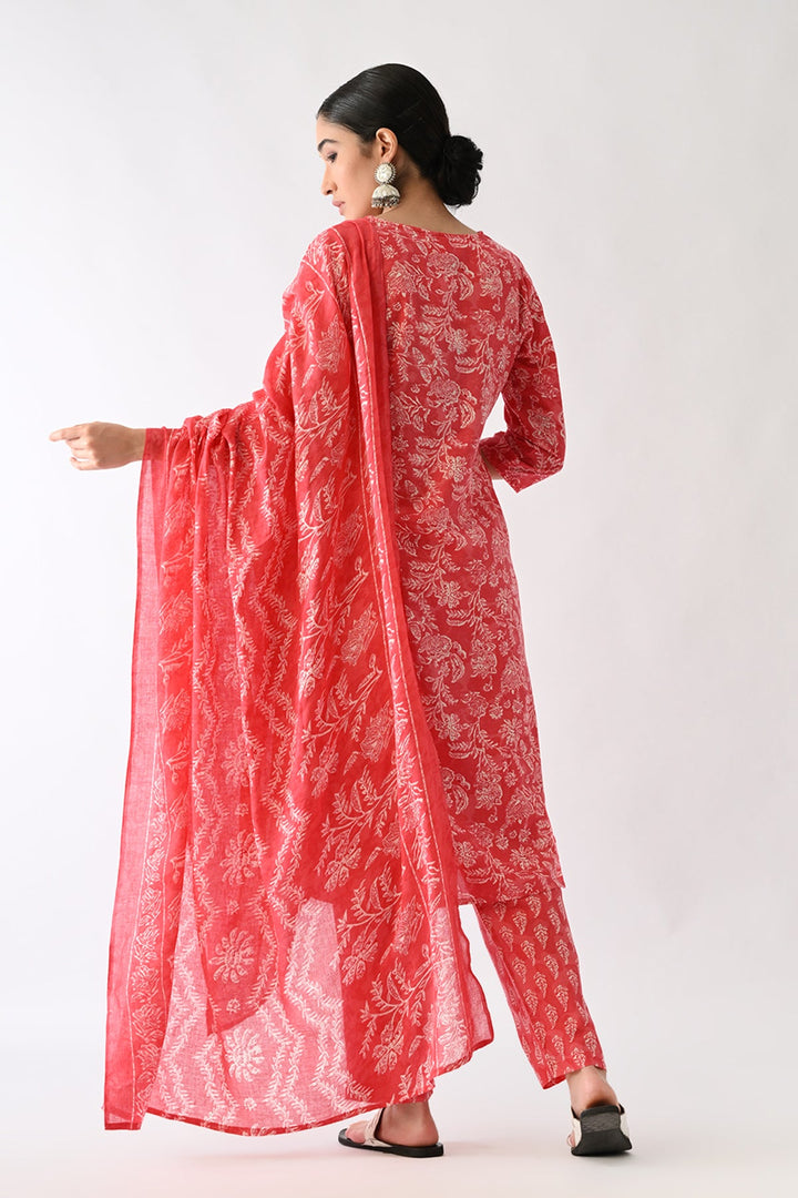 Pink Printed Kurta Set(3 Piece)