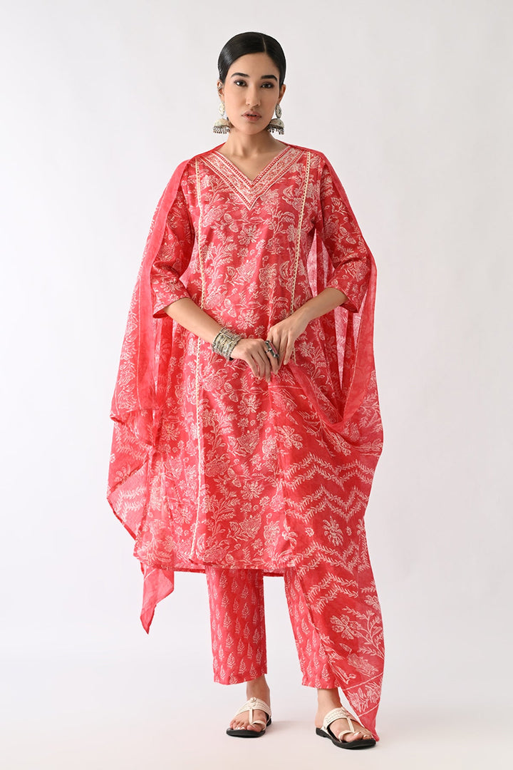 Pink Printed Kurta Set(3 Piece)