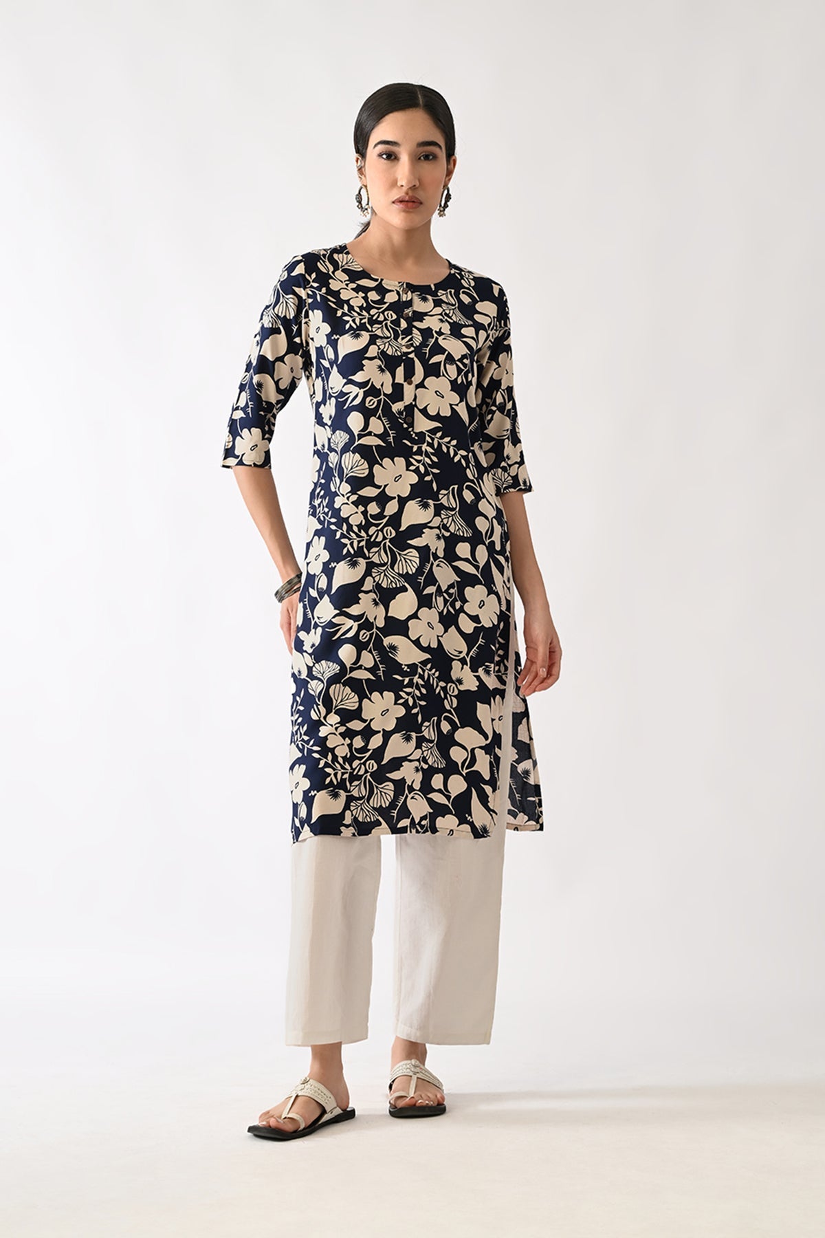 Navy Blue Printed Kurta
