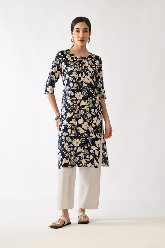 Navy Blue Printed Kurta