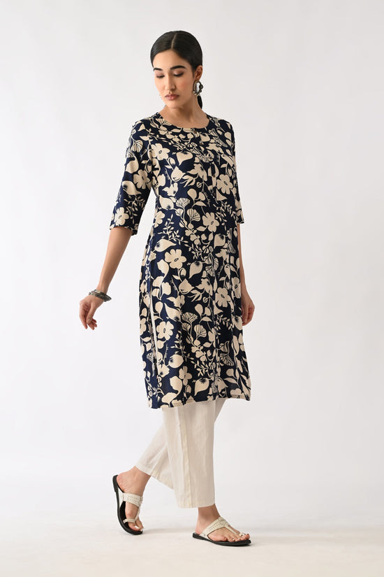 Navy Blue Printed Kurta