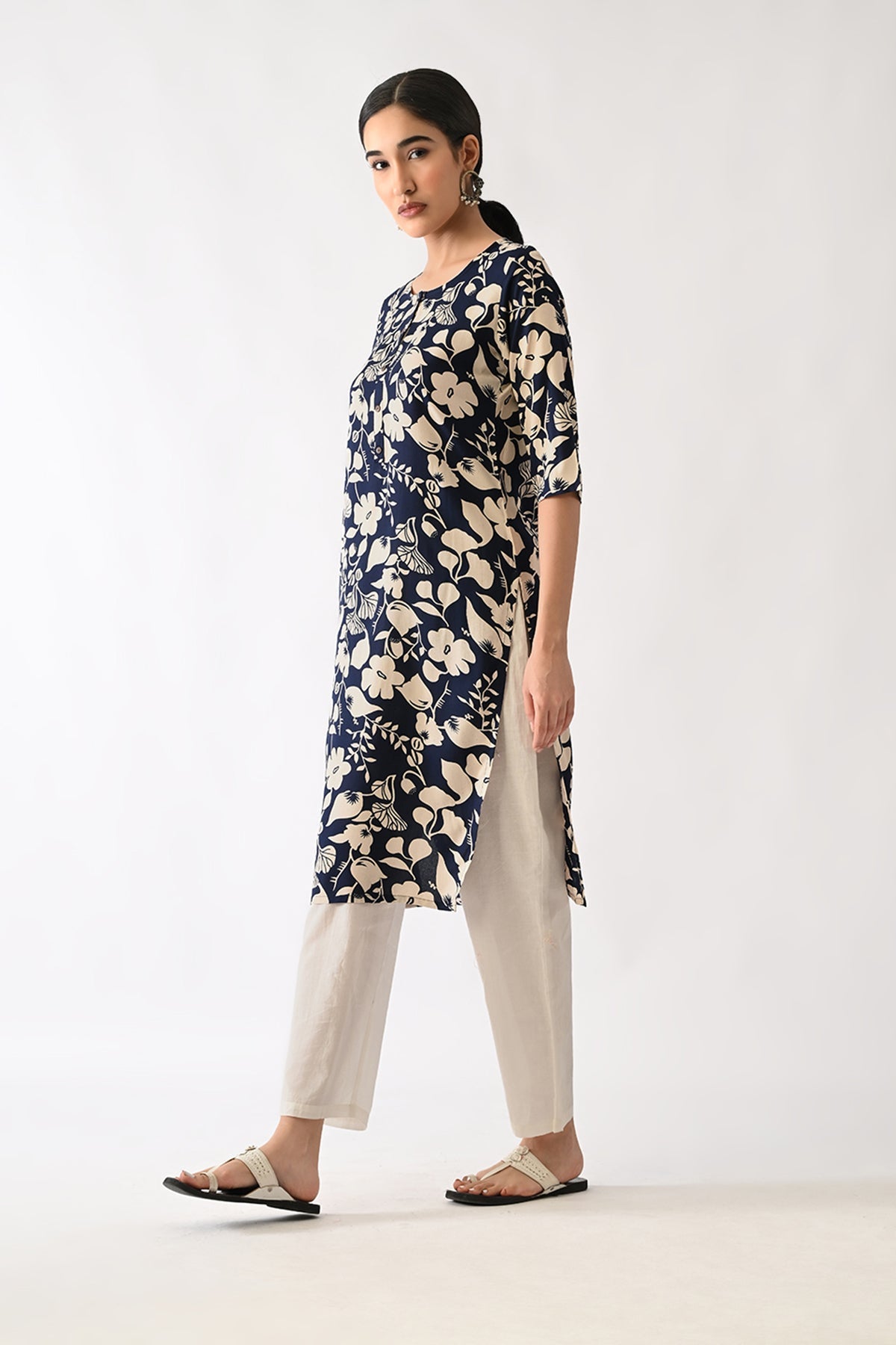 Navy Blue Printed Kurta