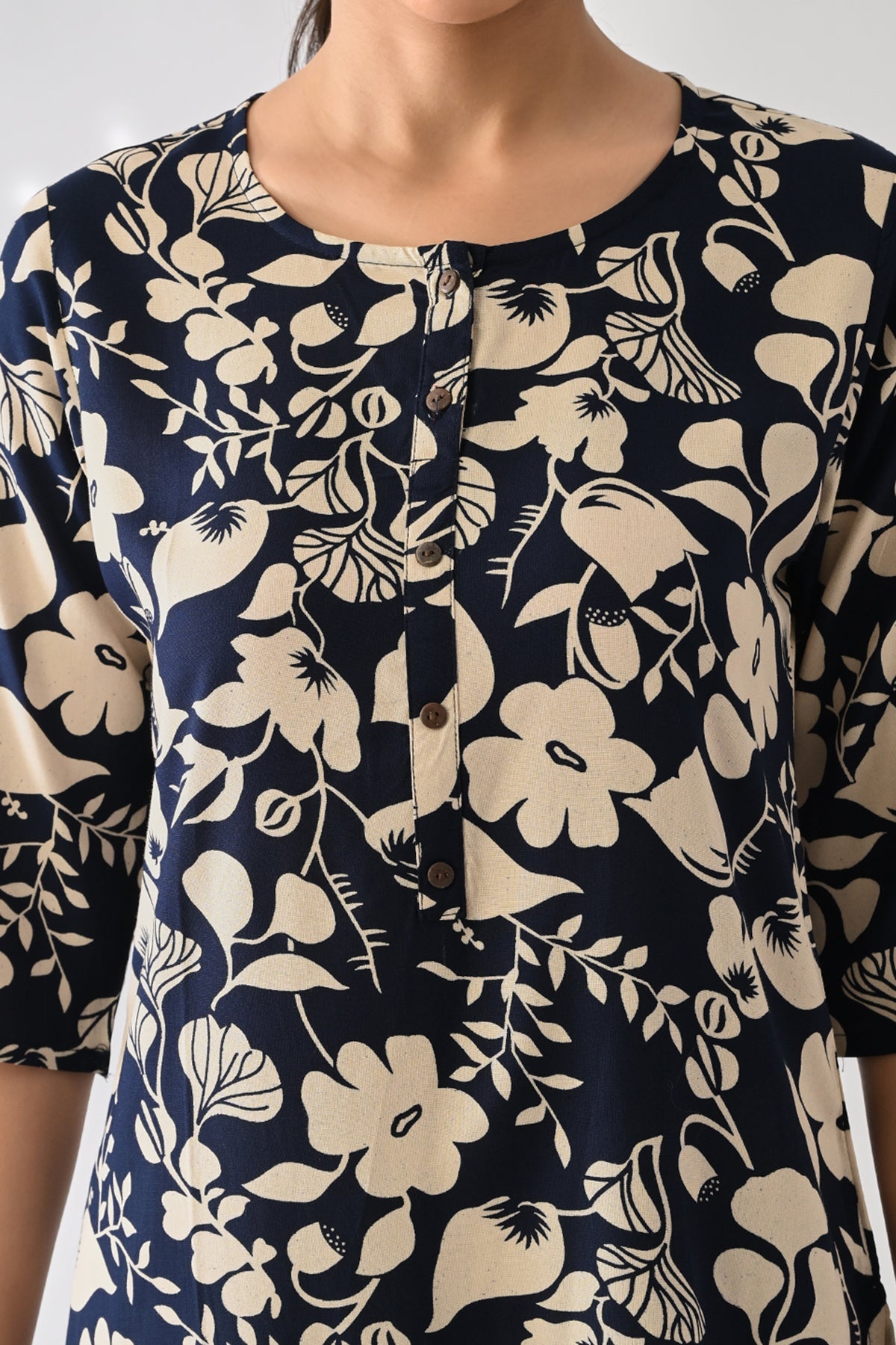 Navy Blue Printed Kurta