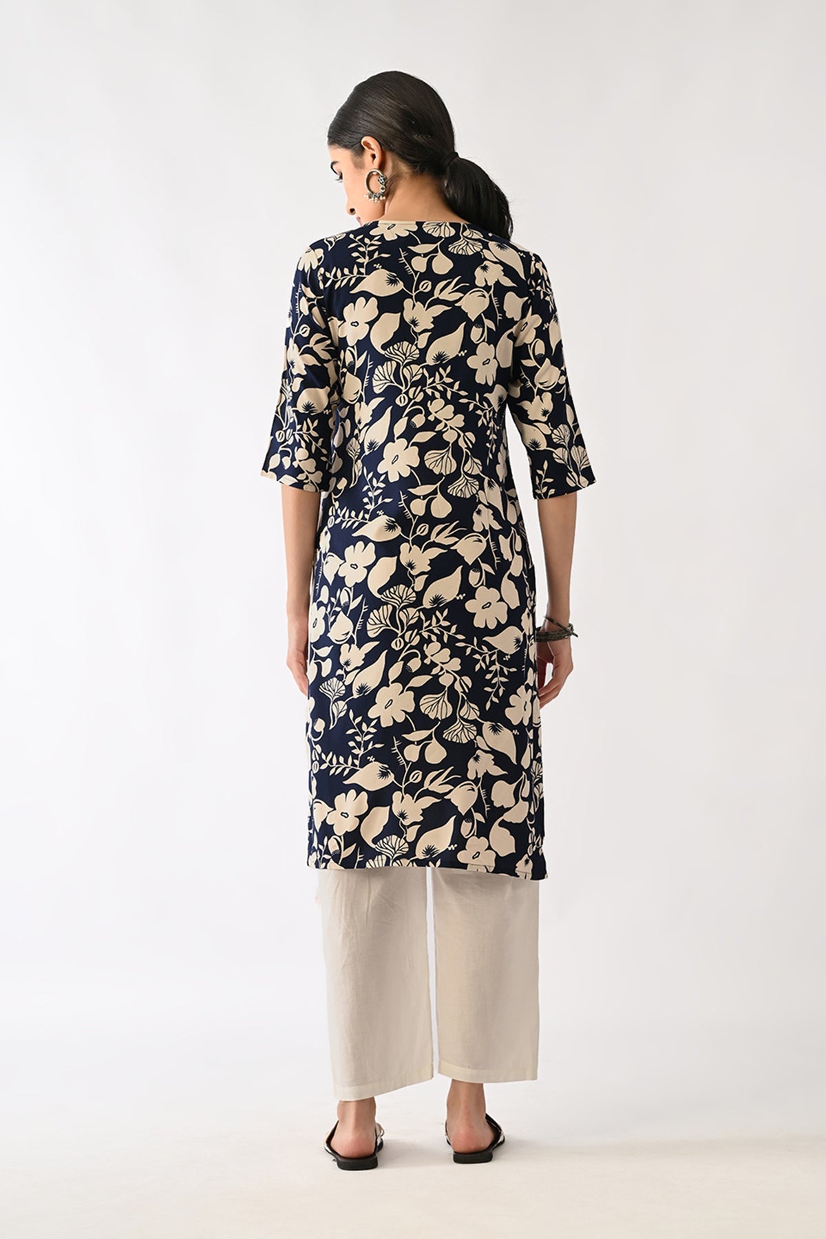 Navy Blue Printed Kurta