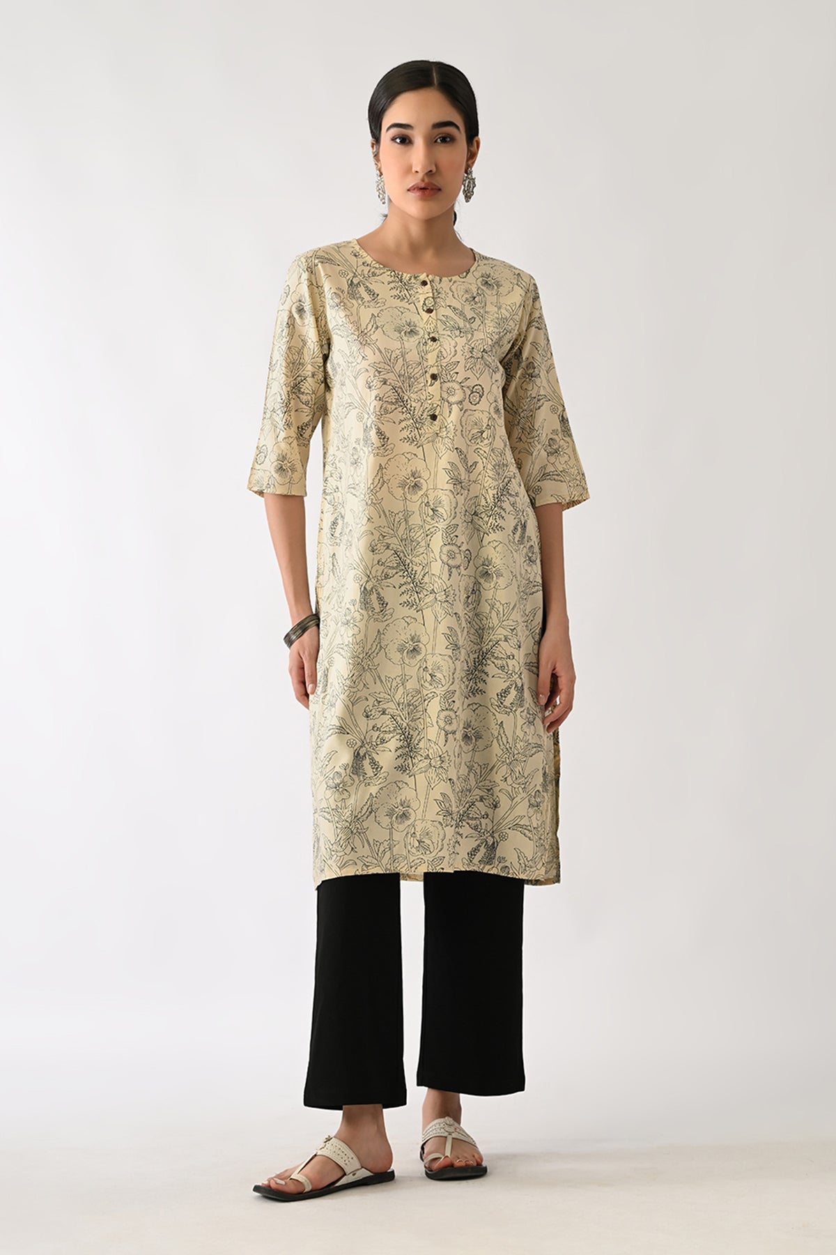 Cream Printed Kurta