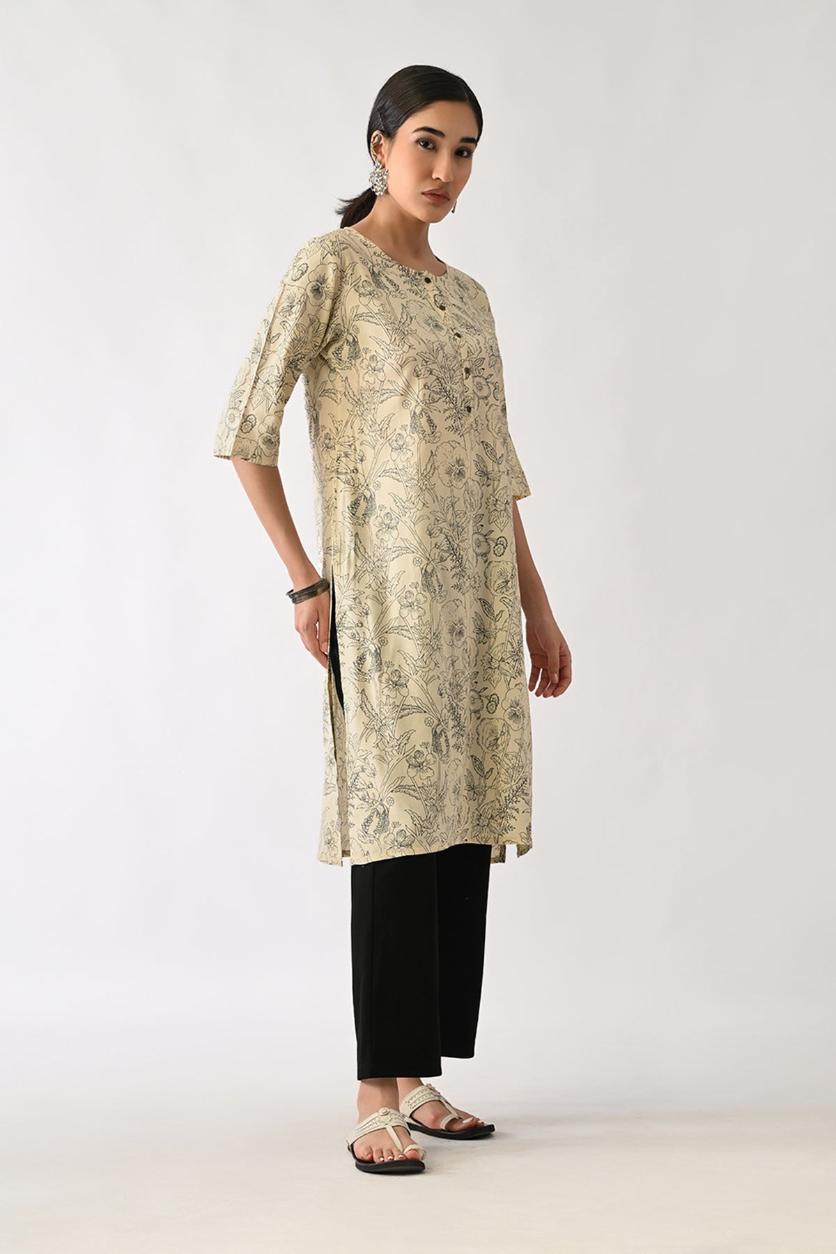 Cream Printed Kurta
