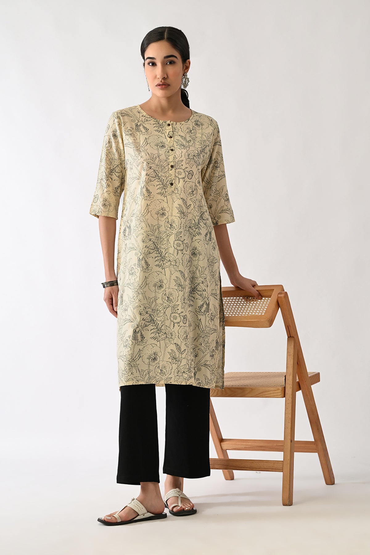 Cream Printed Kurta