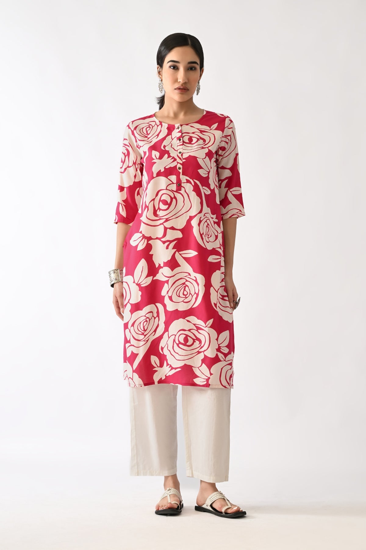 Pink Floral Printed Kurta