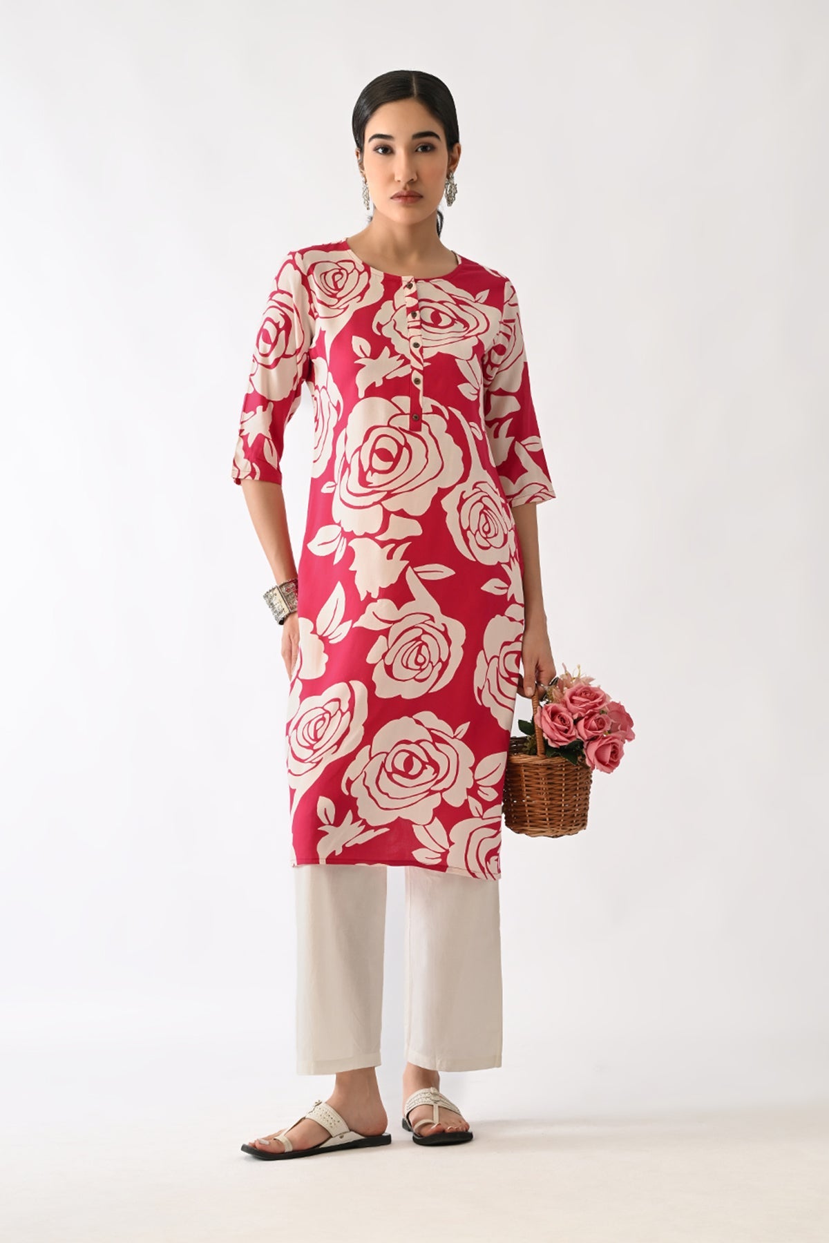 Pink Floral Printed Kurta