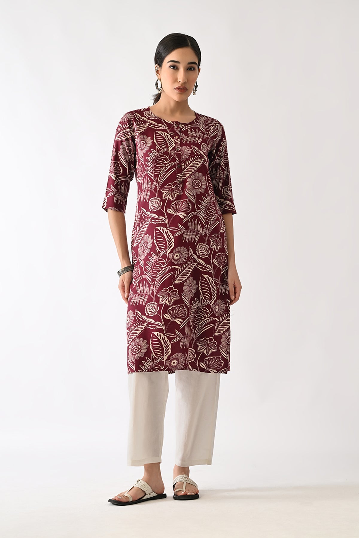 Wine Printed Kurta