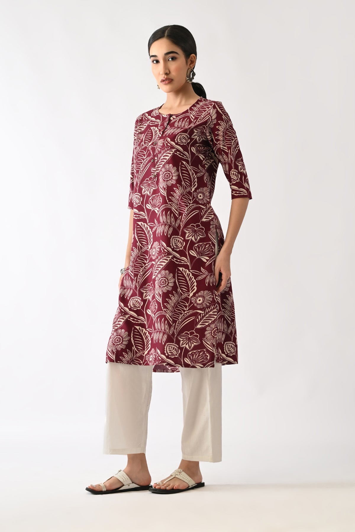 Wine Printed Kurta