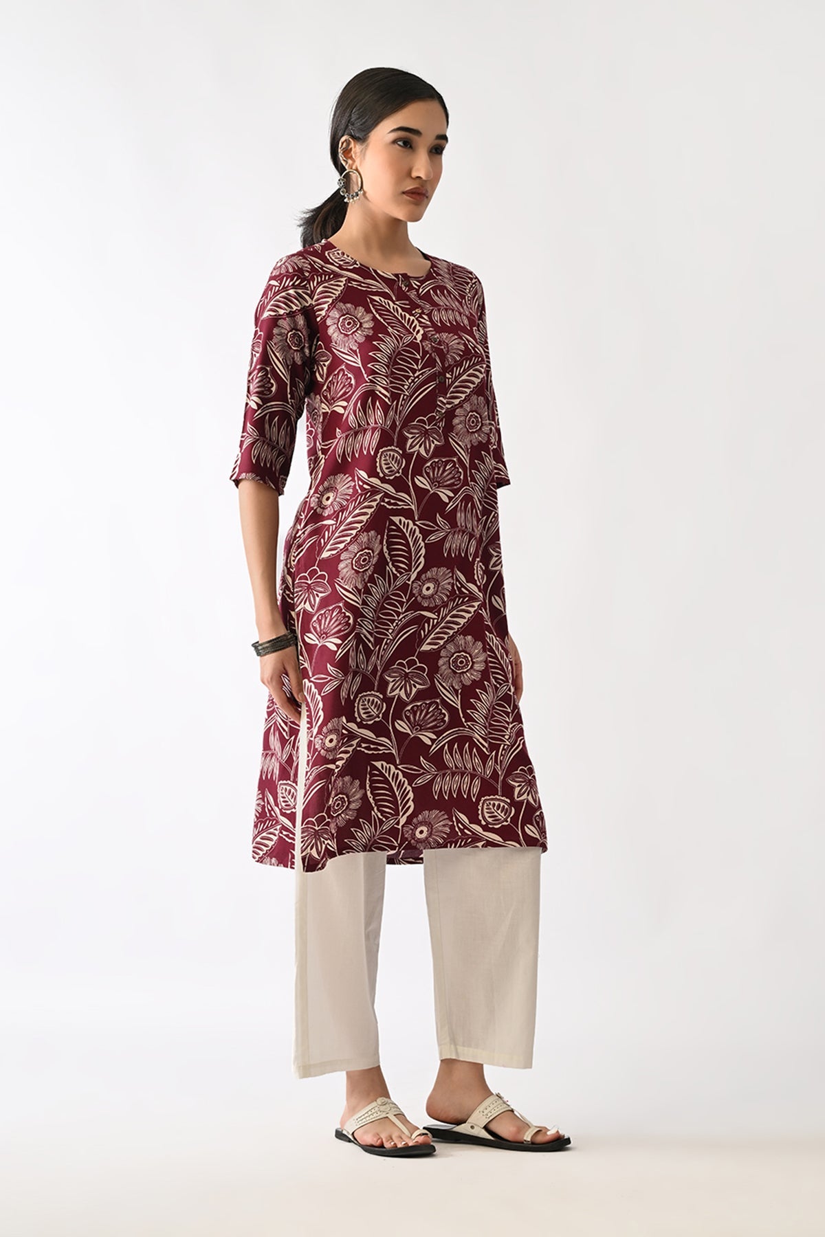 Wine Printed Kurta
