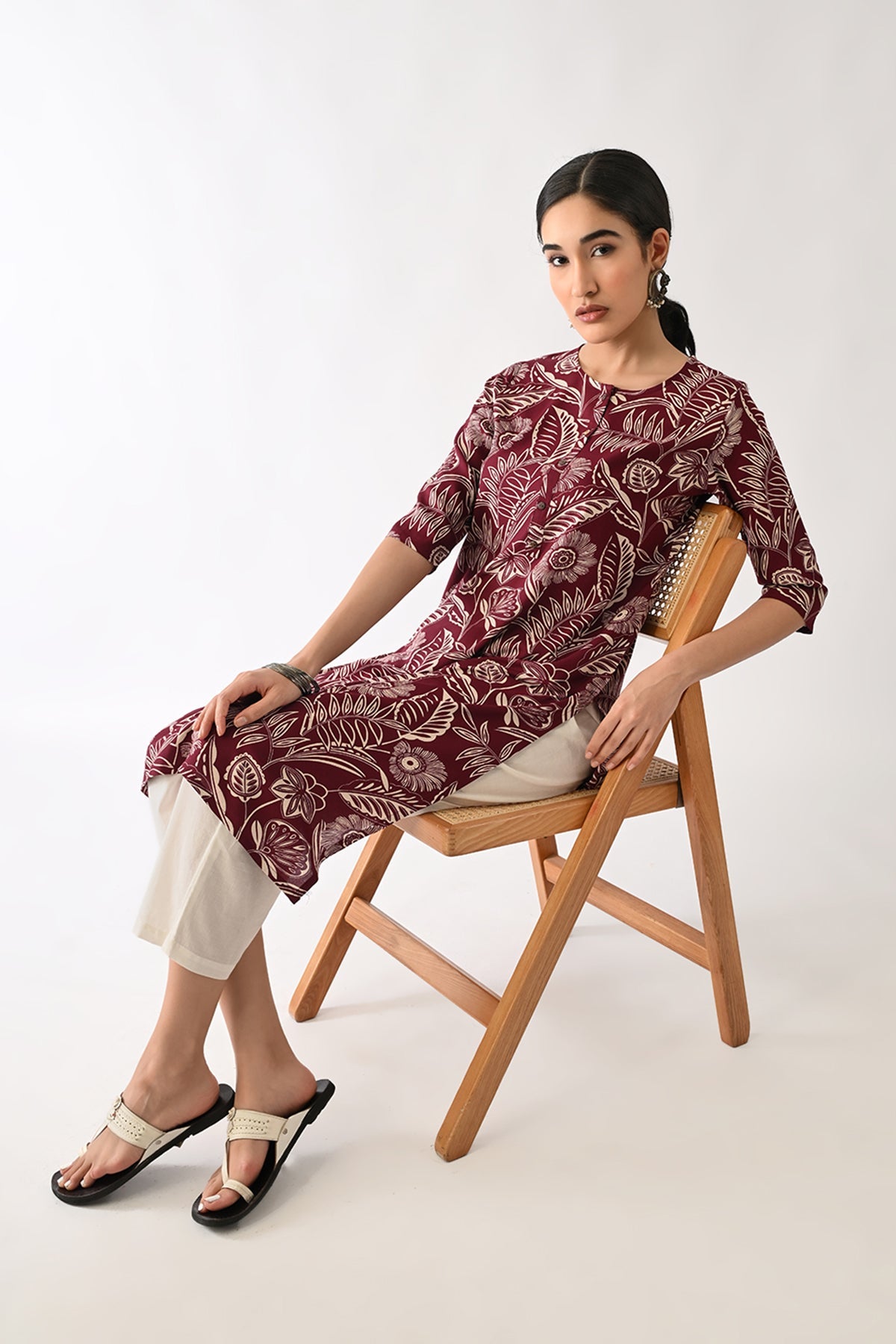 Wine Printed Kurta