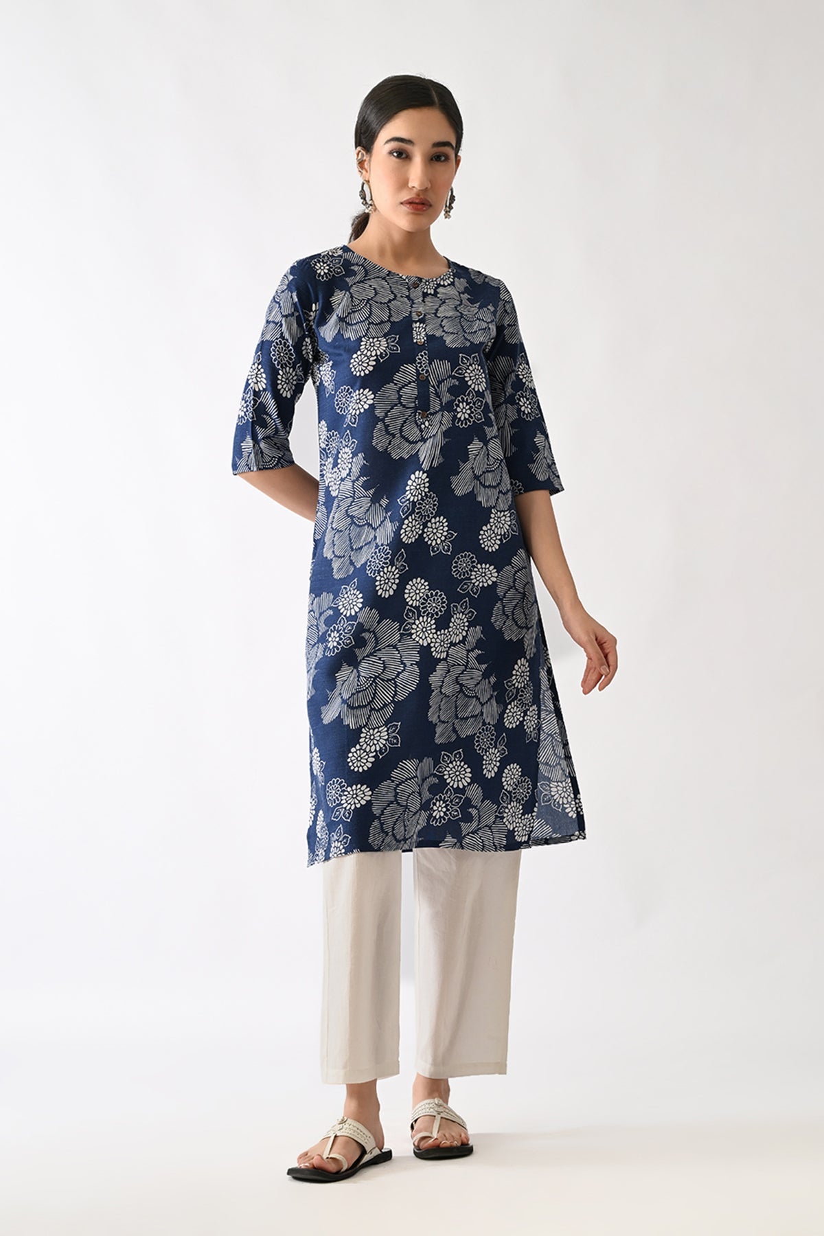 Navy Blue Printed Kurta