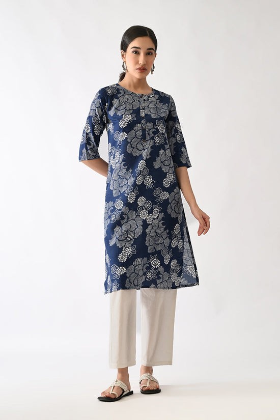 Navy Blue Printed Kurta