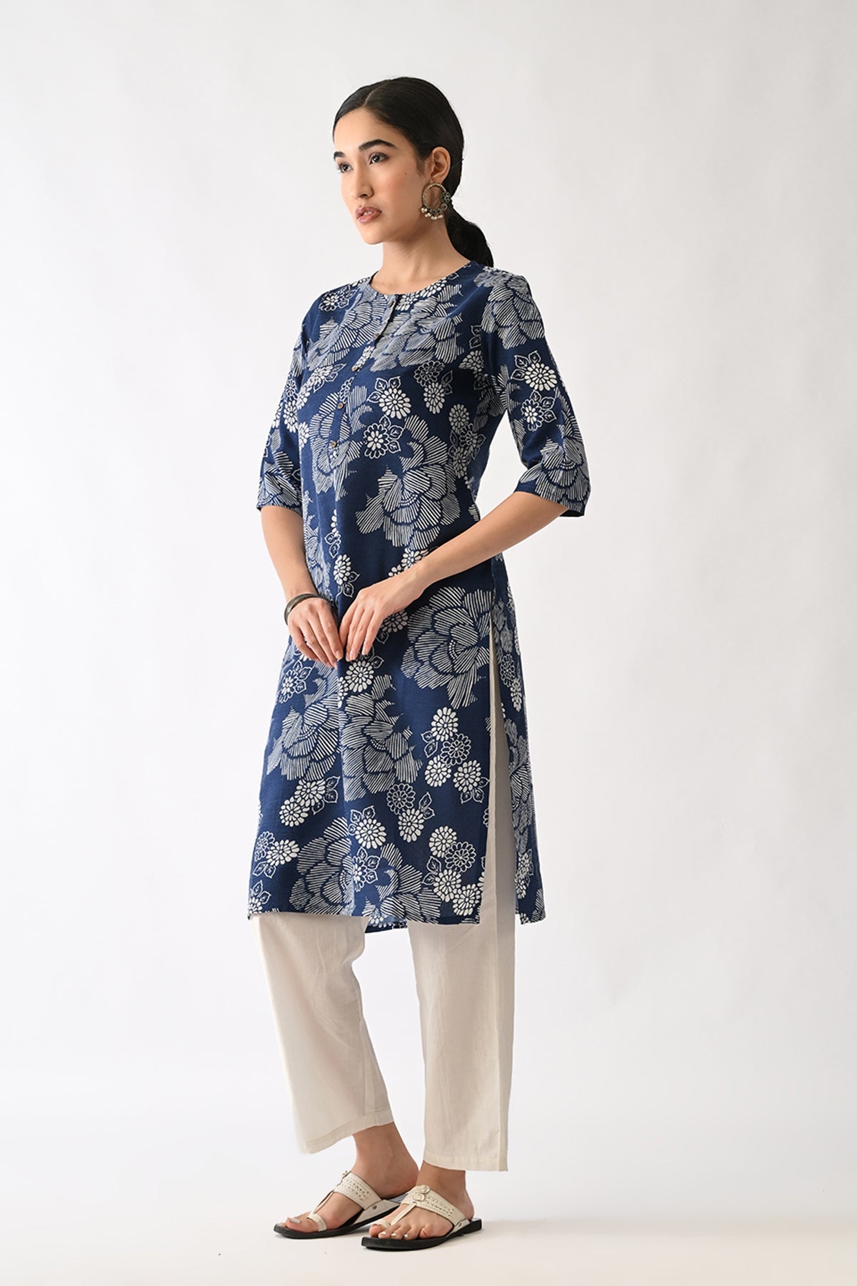 Navy Blue Printed Kurta