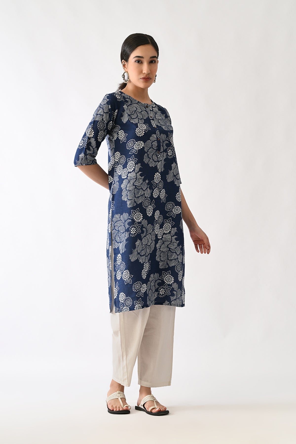 Navy Blue Printed Kurta