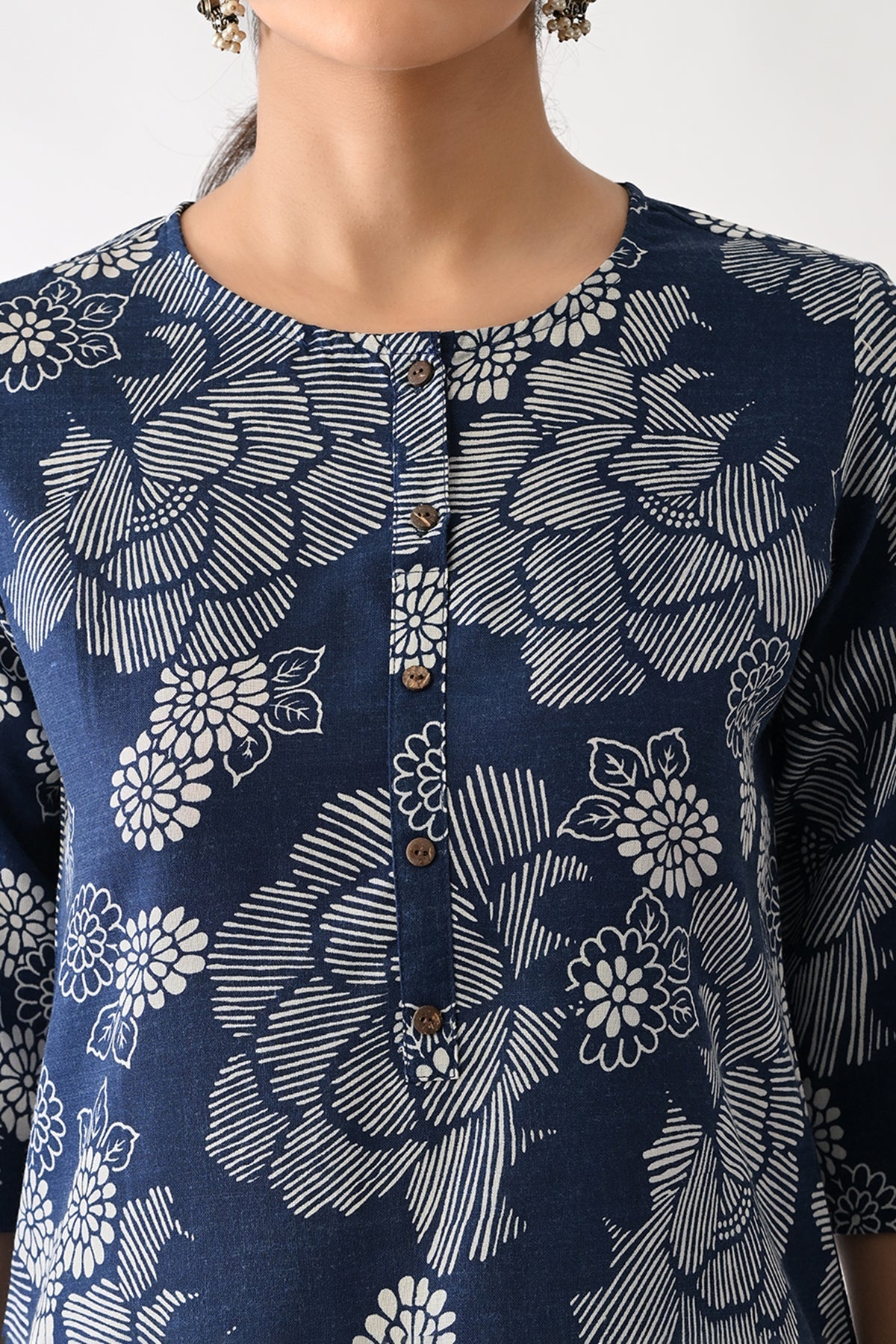 Navy Blue Printed Kurta