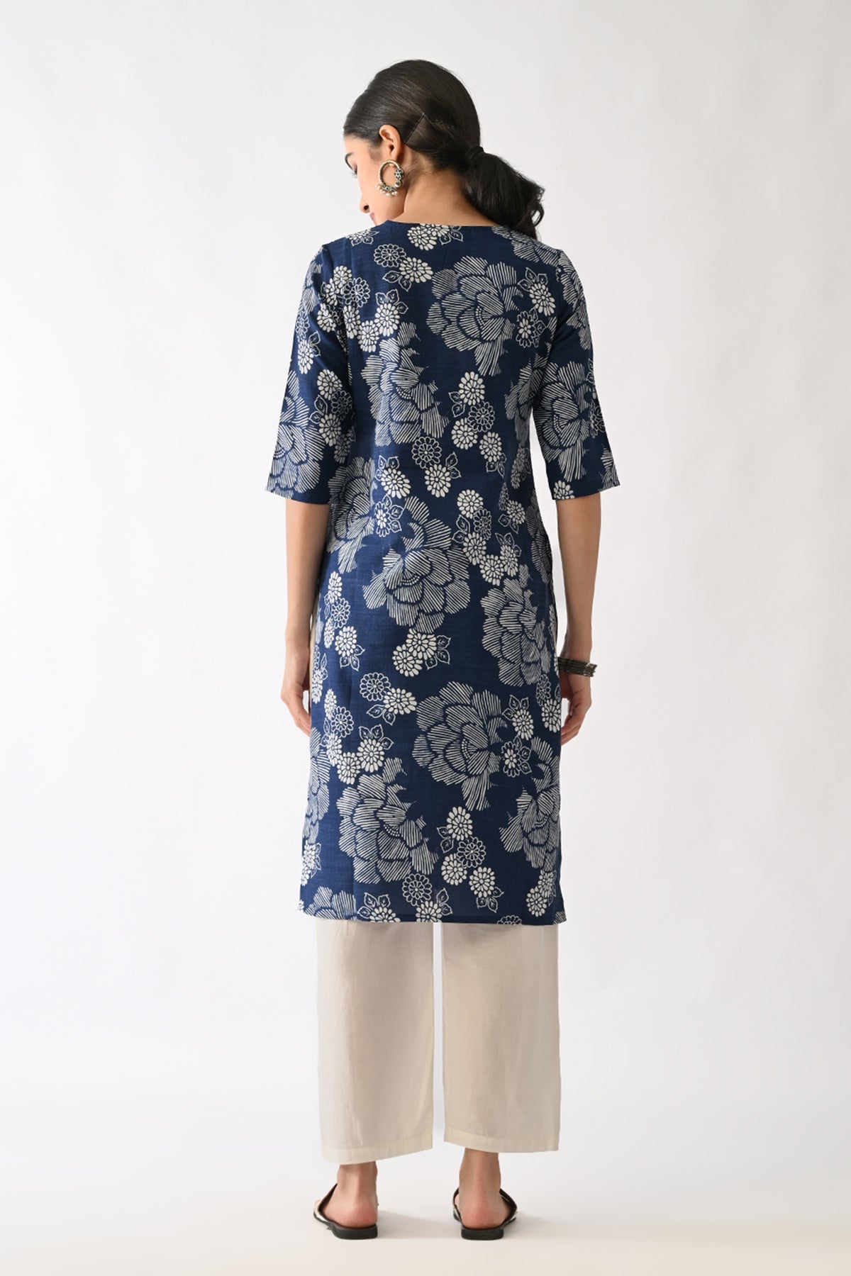 Navy Blue Printed Kurta