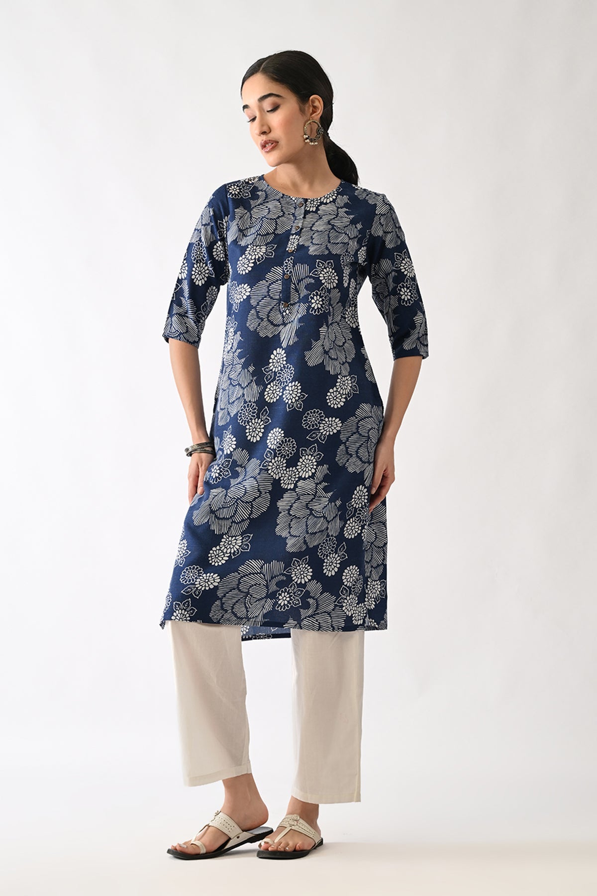 Navy Blue Printed Kurta