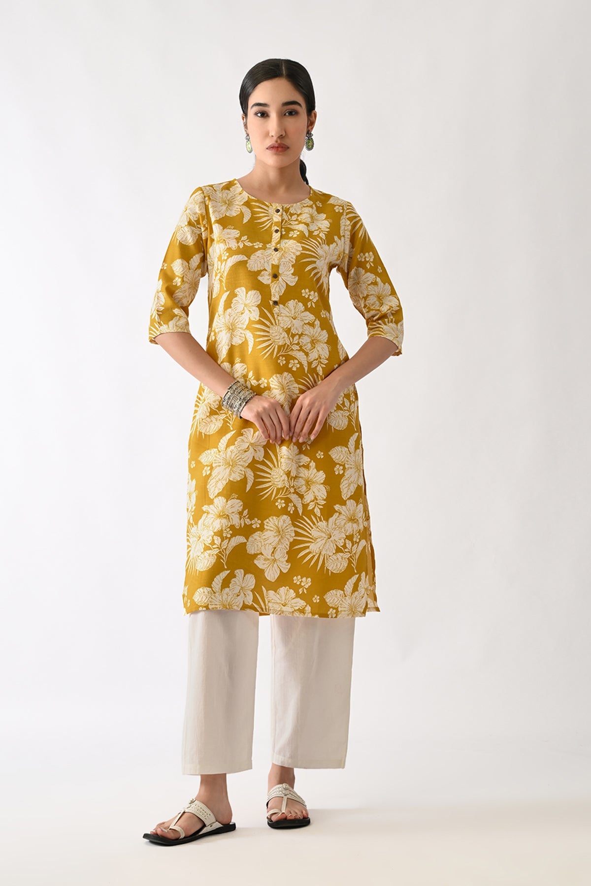 Yellow Printed Kurta