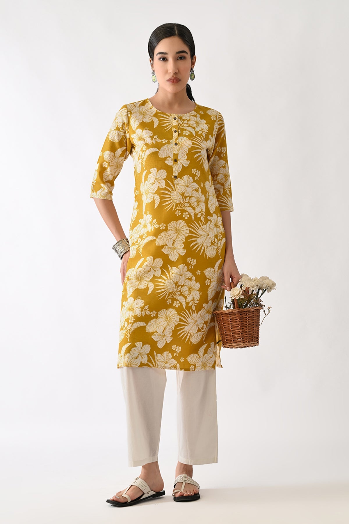 Yellow Printed Kurta