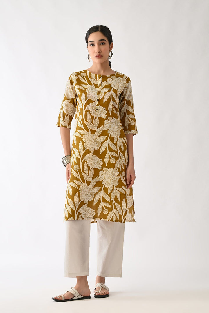 Mustard Printed Kurta