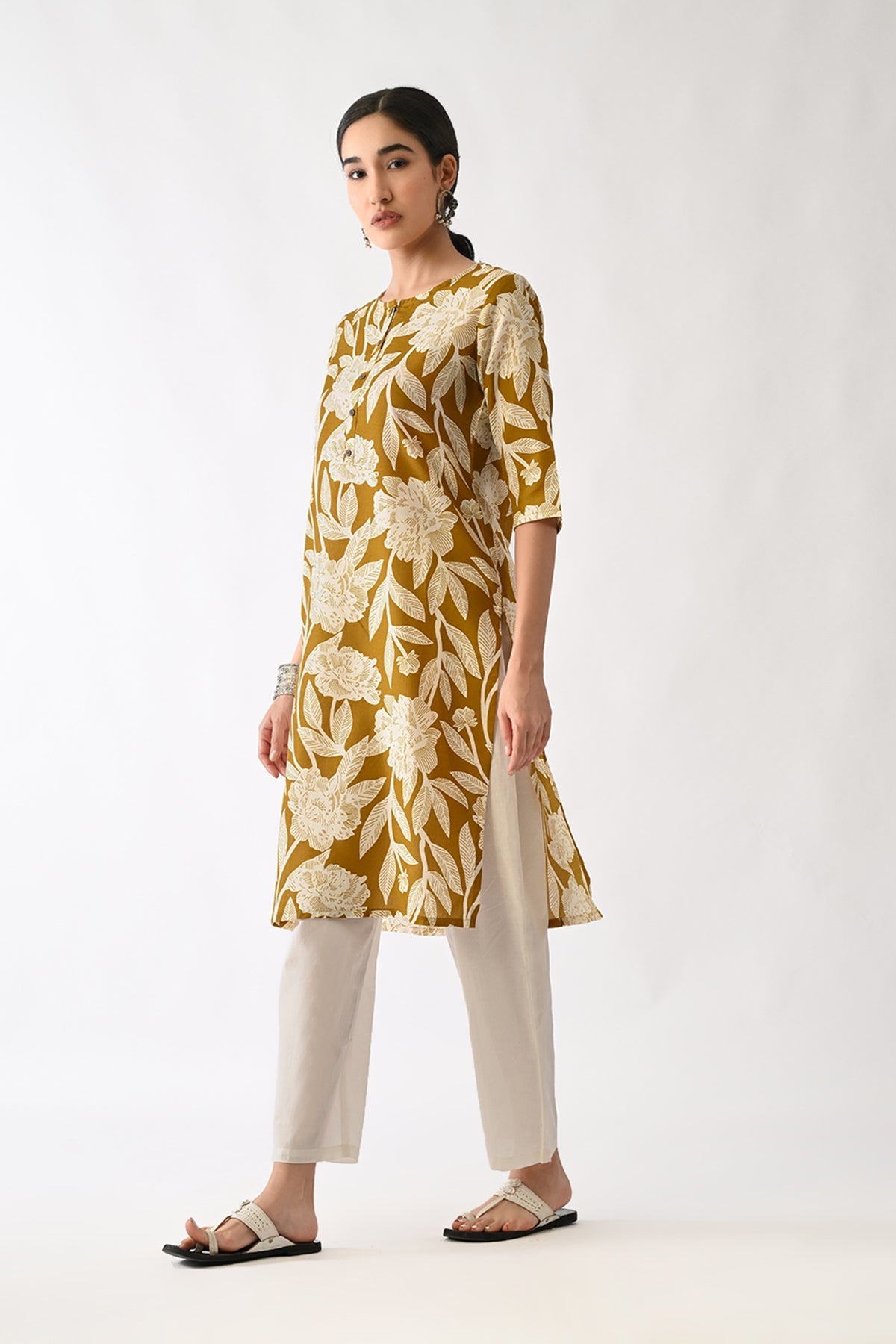 Mustard Printed Kurta