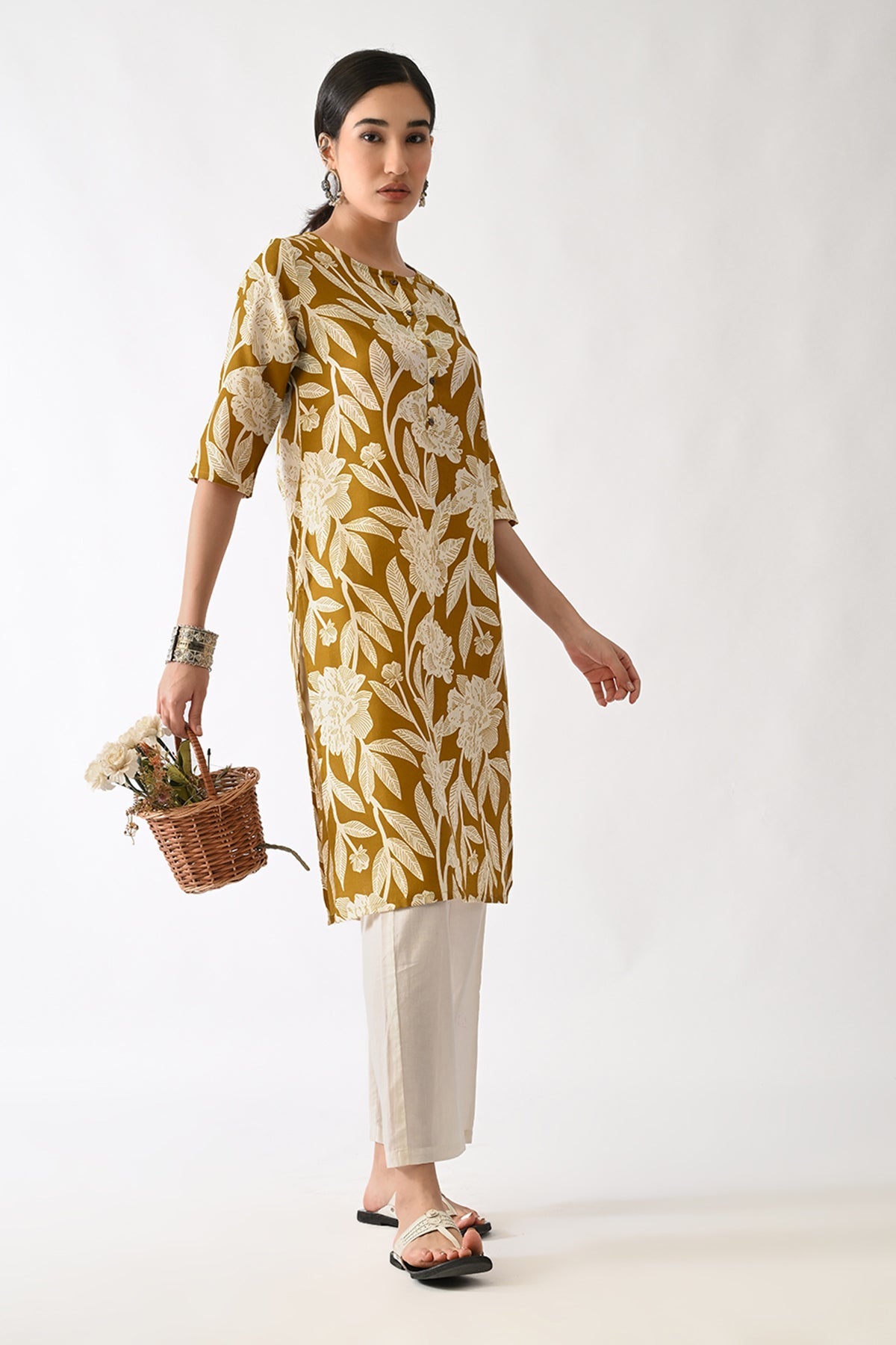 Mustard Printed Kurta