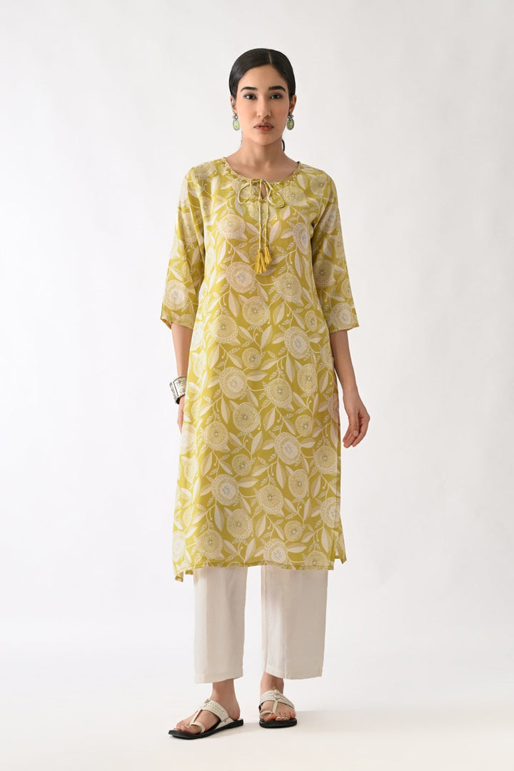 Yellow Printed Kurta