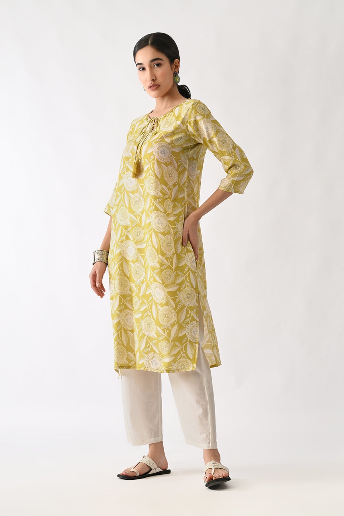 Yellow Printed Kurta