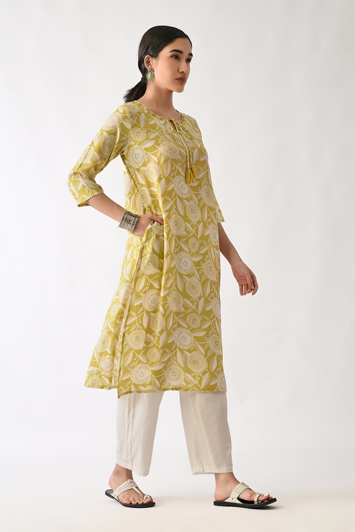 Yellow Printed Kurta