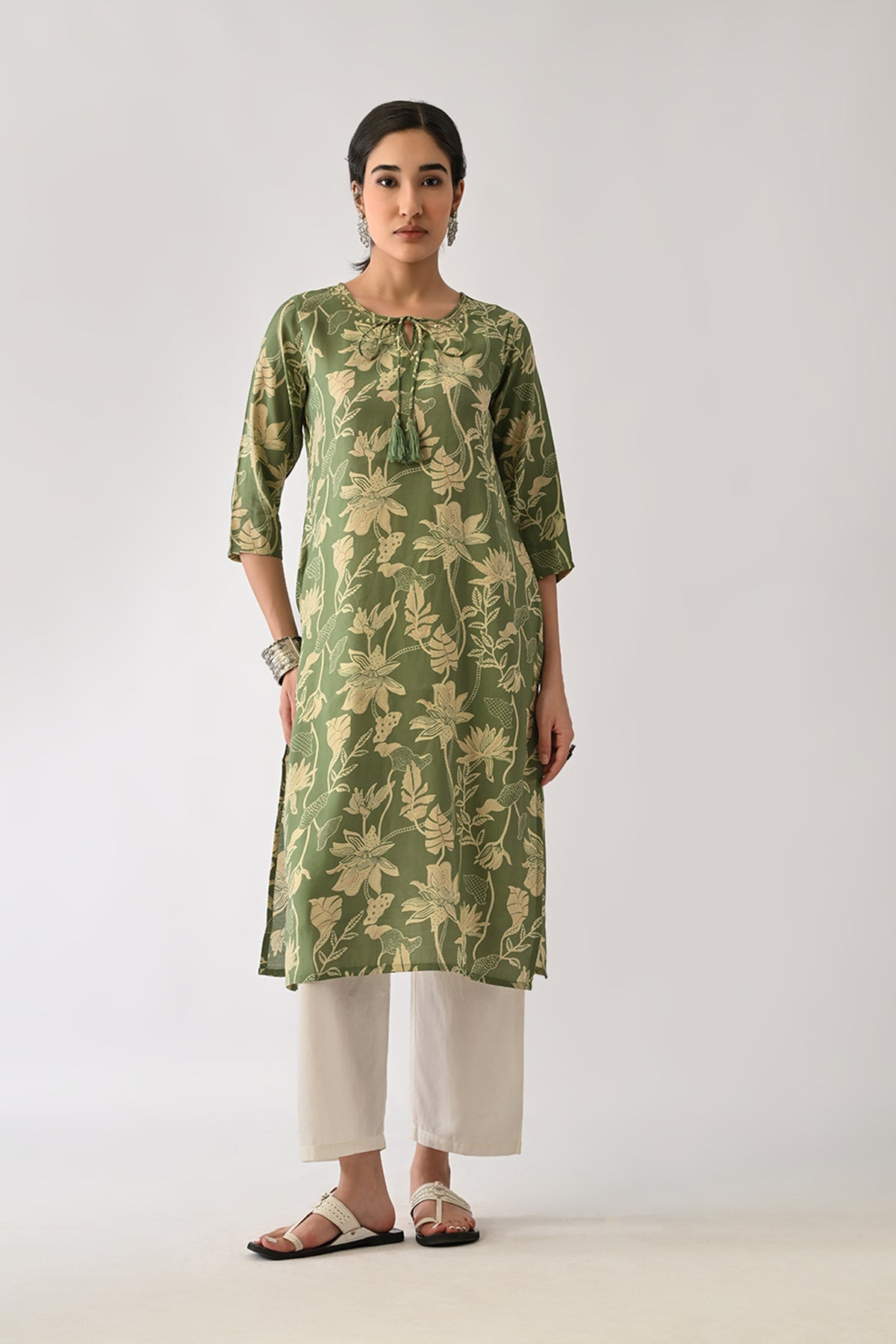 Green Floral Printed Kurta