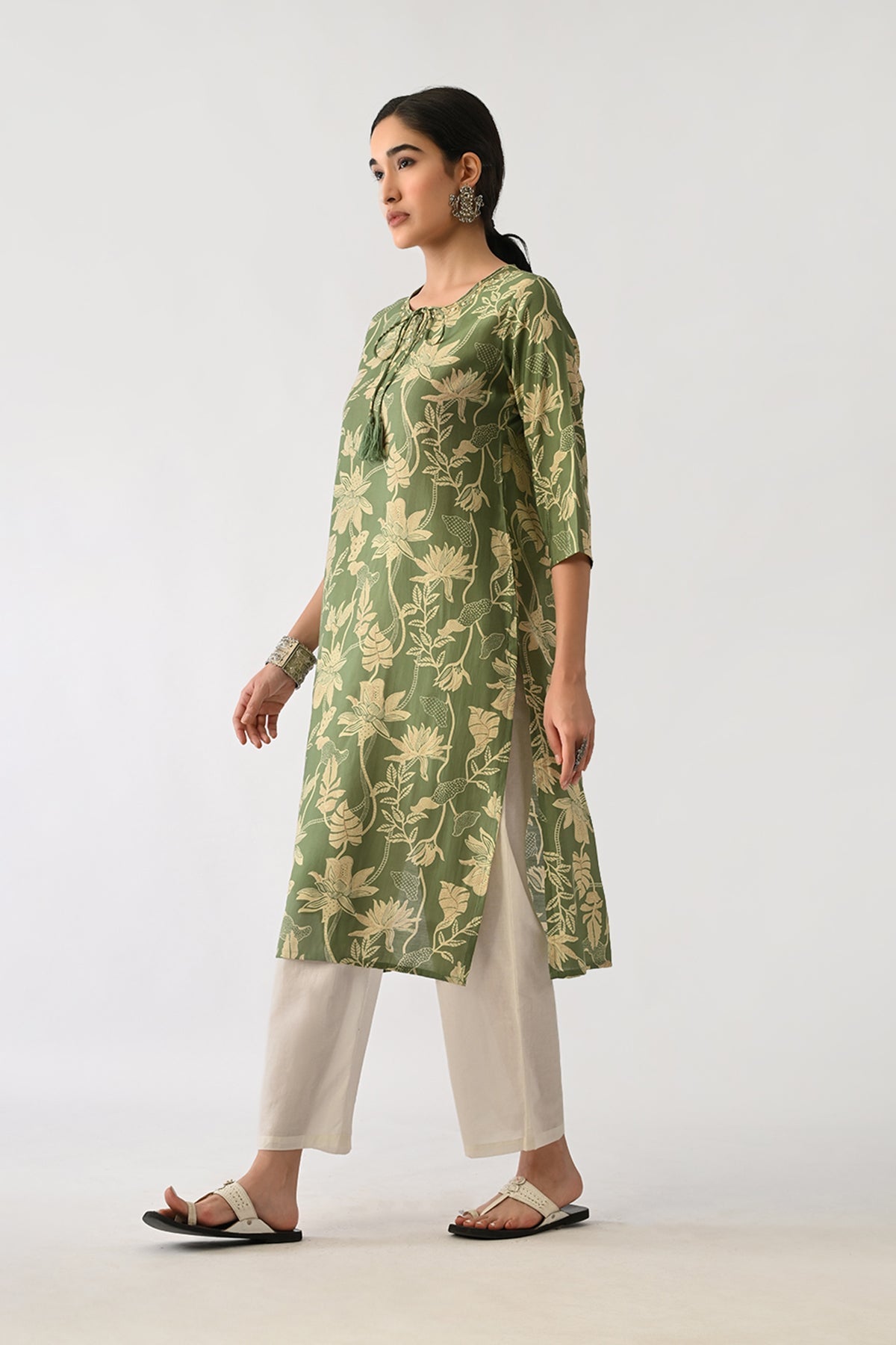Green Floral Printed Kurta