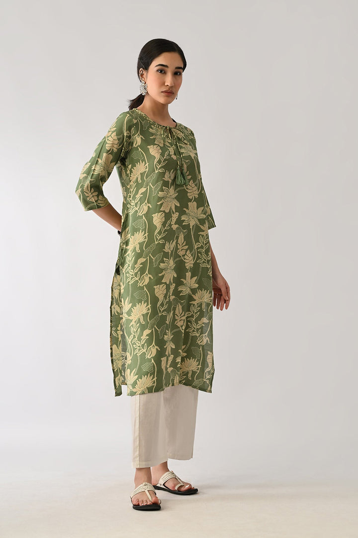 Green Floral Printed Kurta