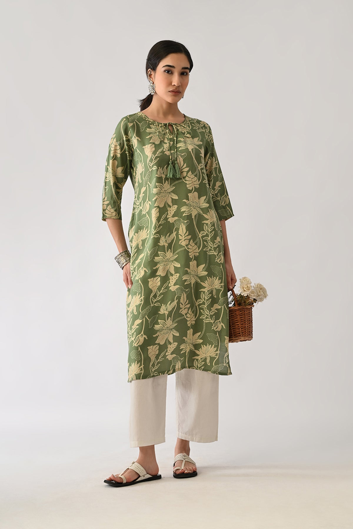 Green Floral Printed Kurta