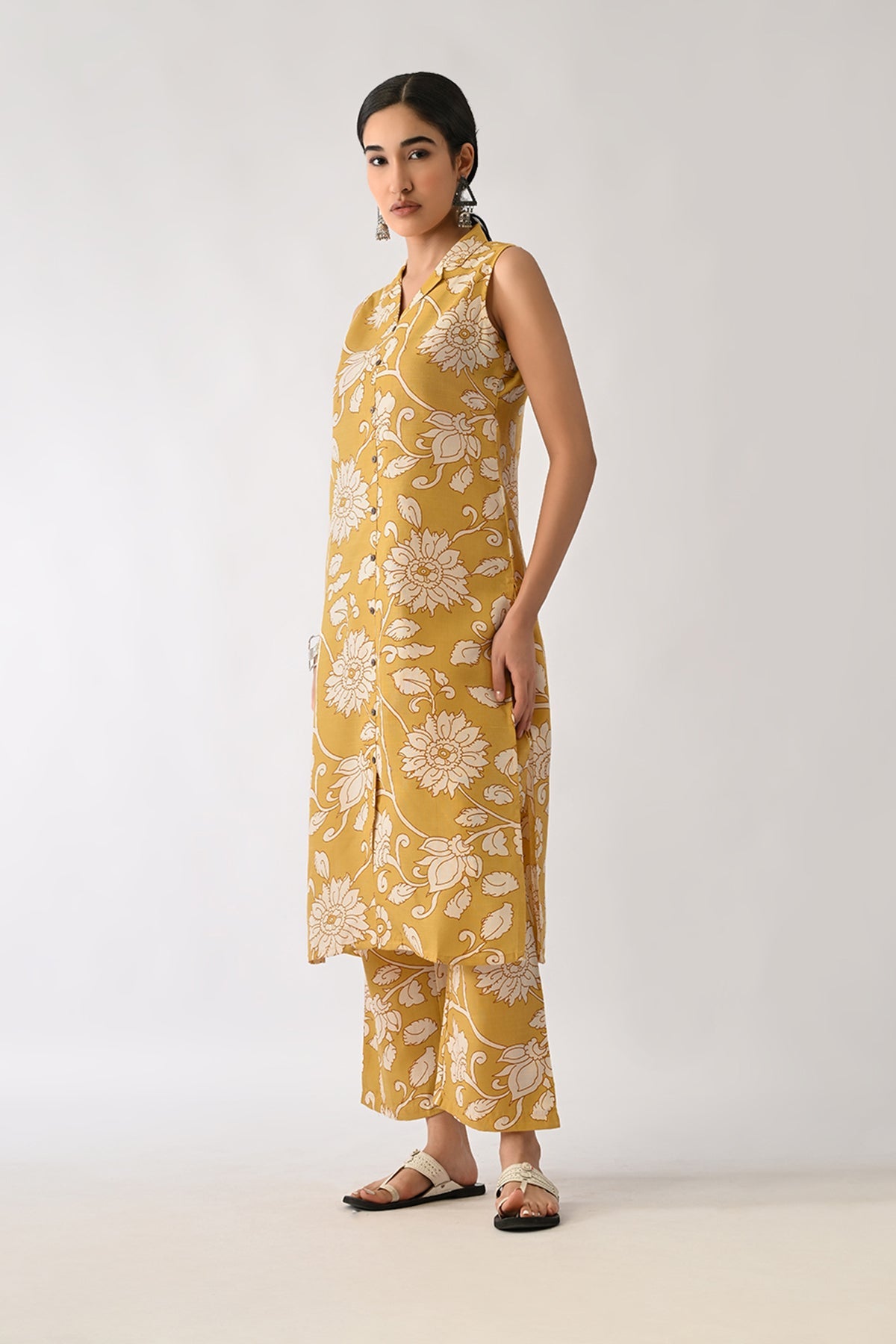 Yellow Printed A-line Kurta Set(2 Piece)