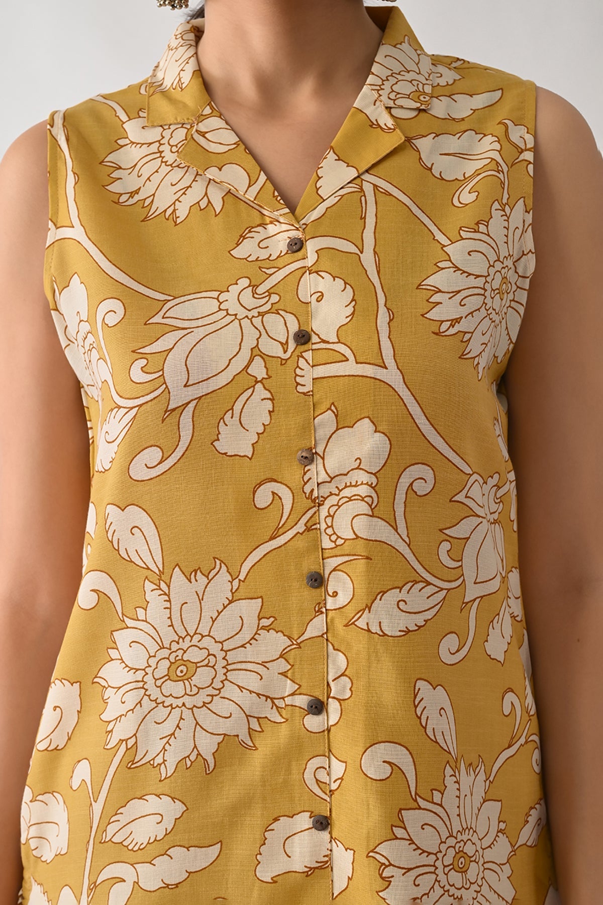 Yellow Printed A-line Kurta Set(2 Piece)