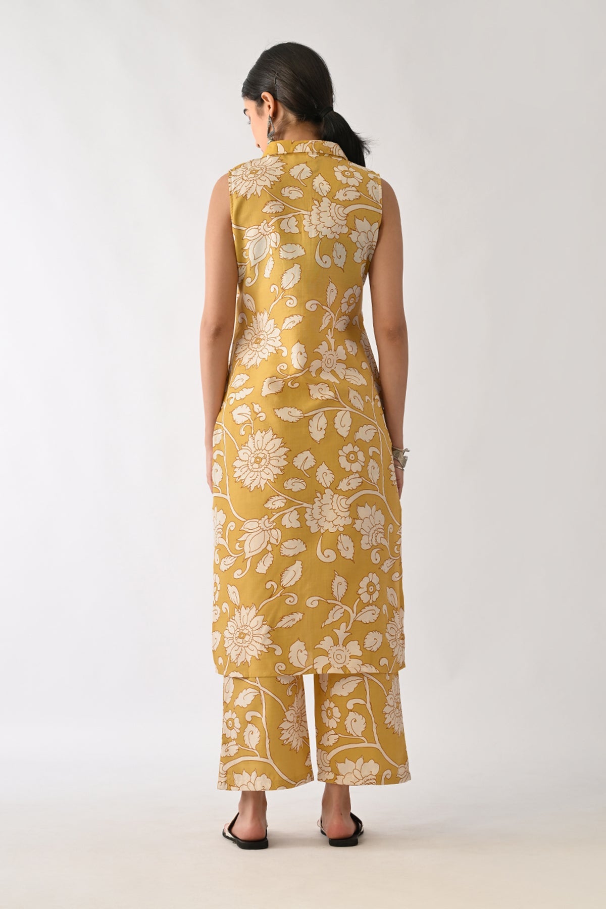 Yellow Printed A-line Kurta Set(2 Piece)