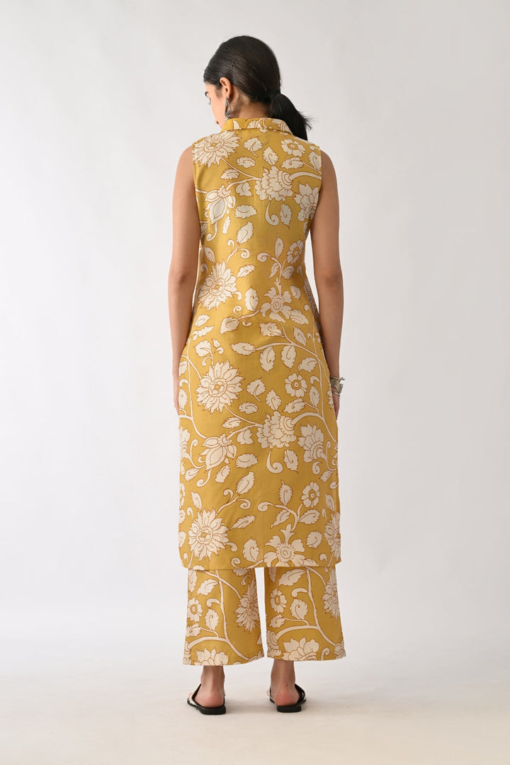 Yellow Printed A-line Kurta Set(2 Piece)