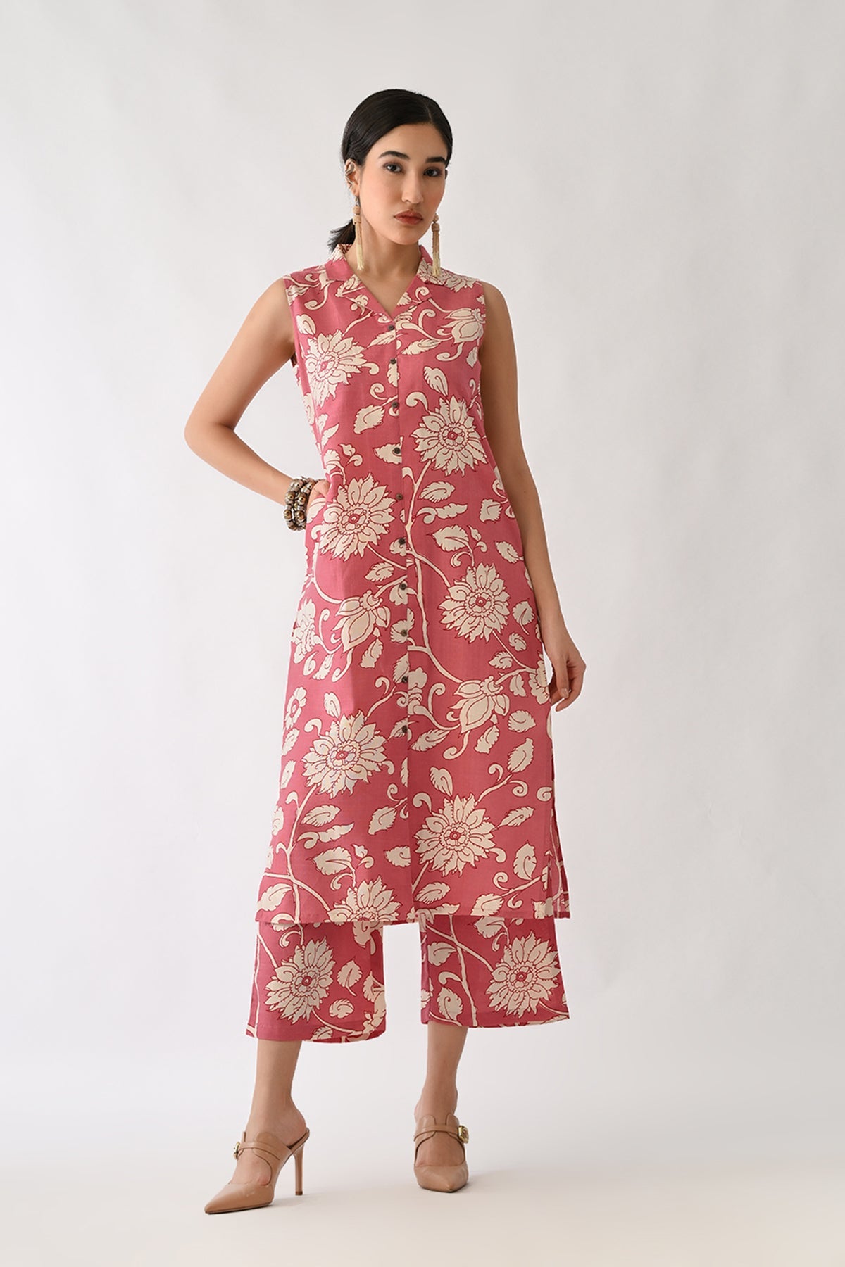Orchid Pink Printed A-line Kurta Set(2 Piece)