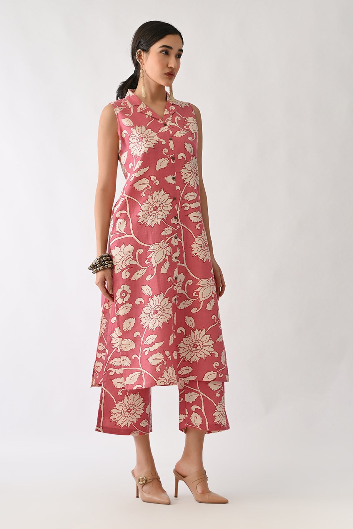 Orchid Pink Printed A-line Kurta Set(2 Piece)