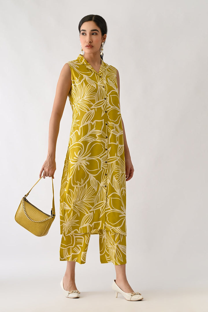 Yellow Printed Kurta Set(2 Piece)