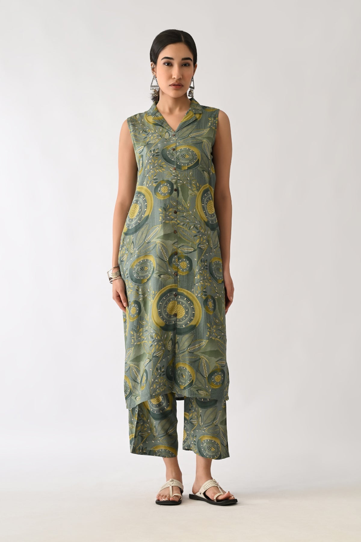 Green Printed A-line Kurta 2 Pcs Set