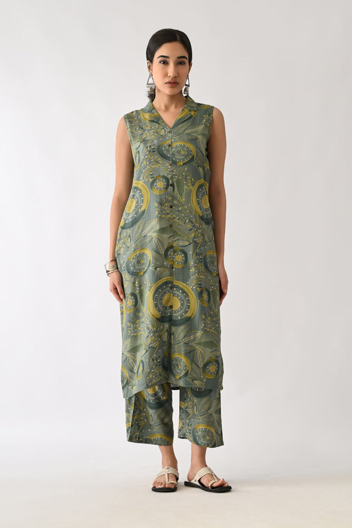 Green Printed A-line Kurta Set(2 Piece)