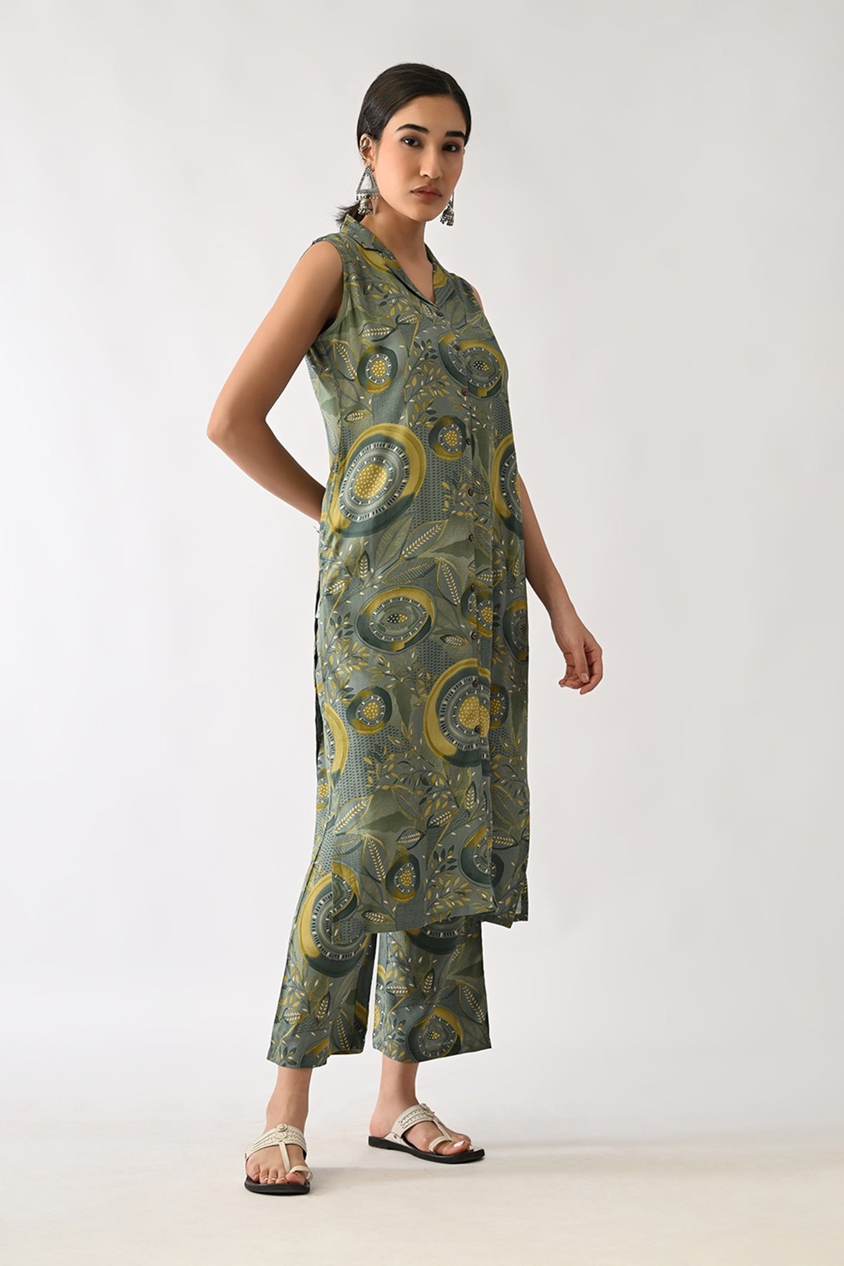 Green Printed A-line Kurta 2 Pcs Set