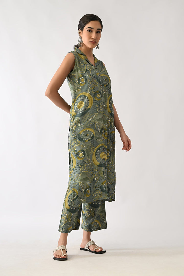 Green Printed A-line Kurta Set(2 Piece)