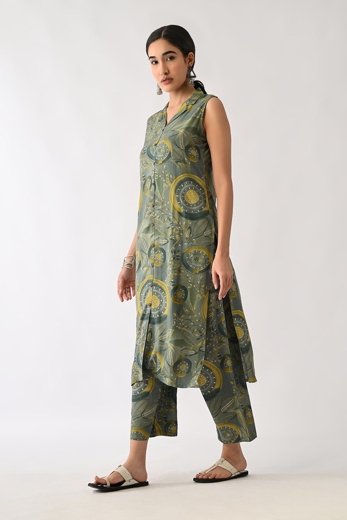 Green Printed A-line Kurta 2 Pcs Set