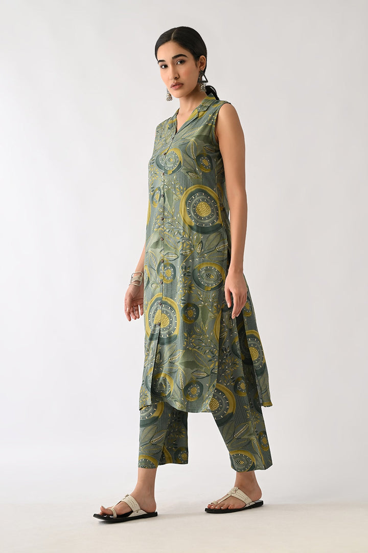 Green Printed A-line Kurta Set(2 Piece)