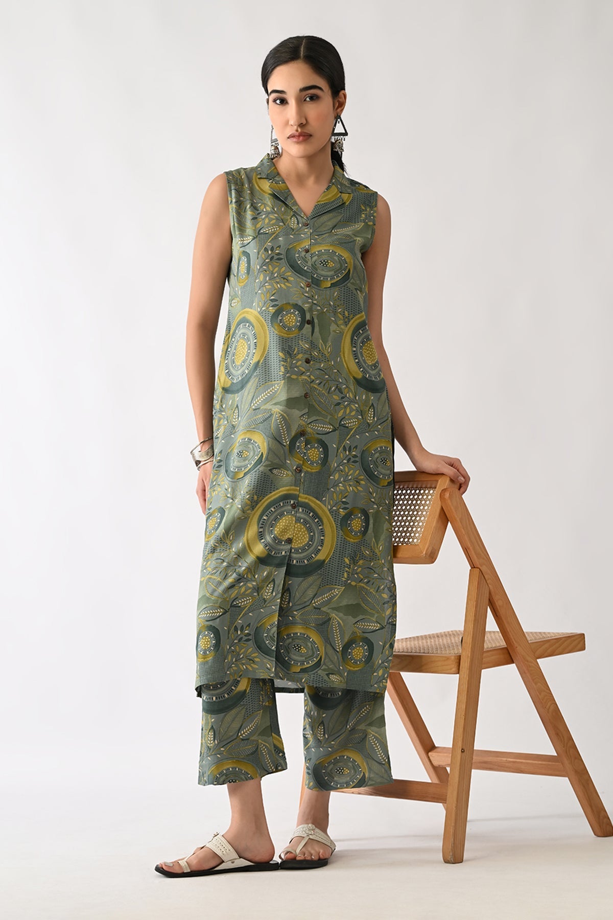 Green Printed A-line Kurta 2 Pcs Set